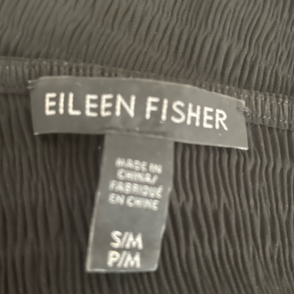 Eileen Fisher Missy Woven Sheer Mesh Plisse V-Neck Top / Poncho in Black Organic - Picture 6 of 6